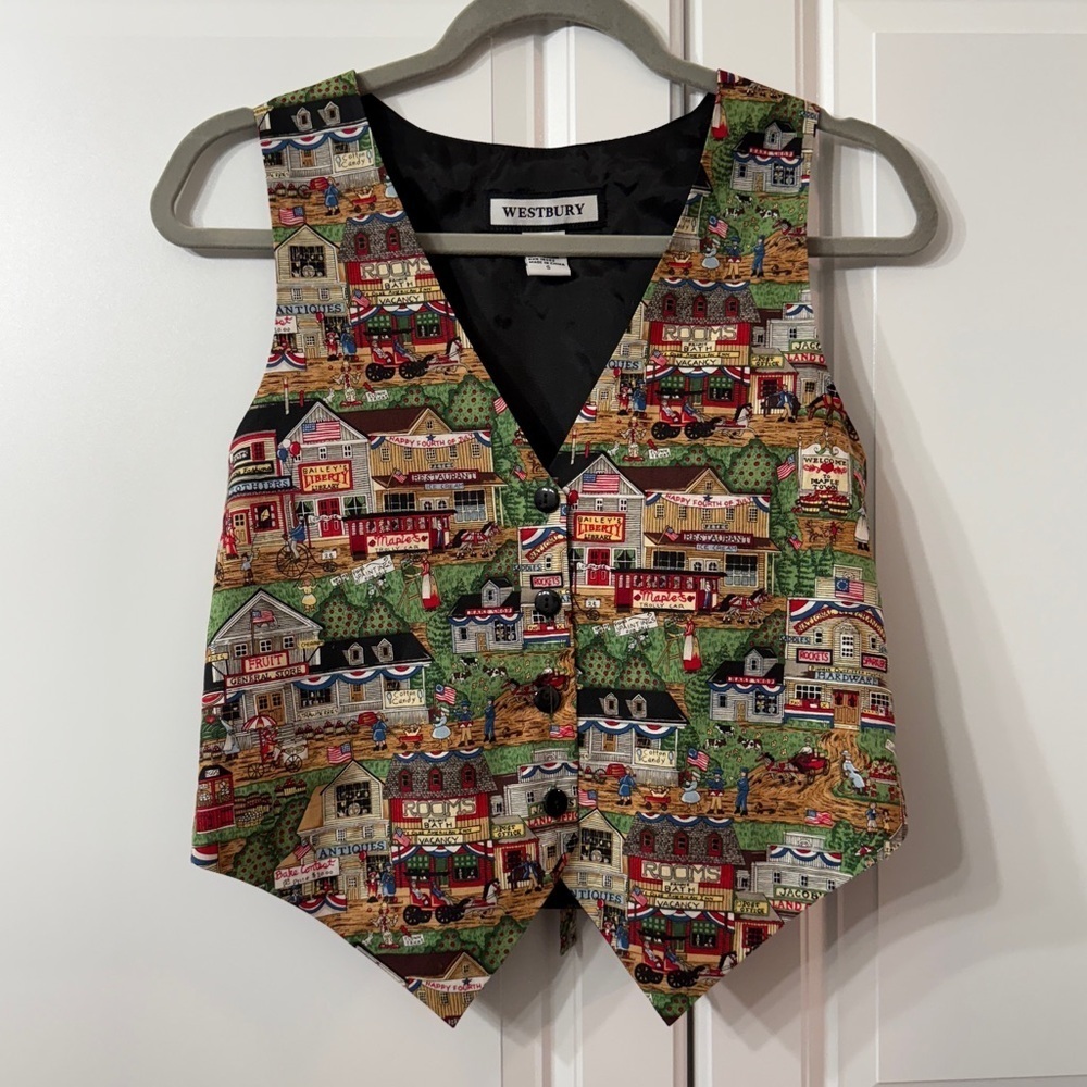 Vintage Westbury 4th Of July Flag Patriotic Country Town Vest Size Small